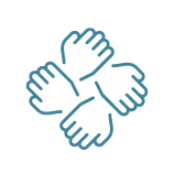 illustration four hands holding at wrists